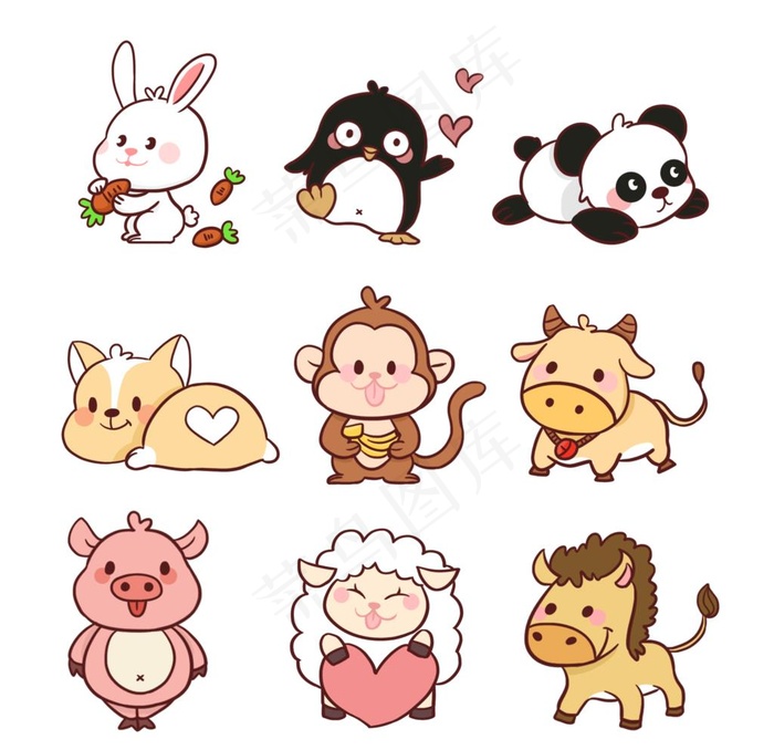 卡通可爱 动物贴纸.图片(2000x2000)psd模版下载