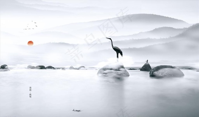 水墨山水石头背景墙图片