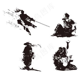 古人武侠黑色剪影图片