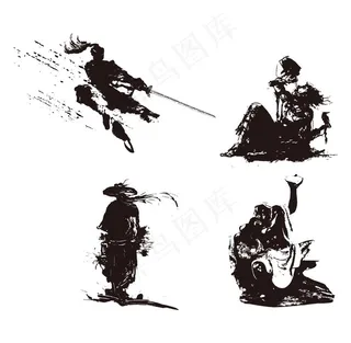 古人武侠黑色剪影图片