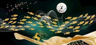 新中式鱼群装饰画图片