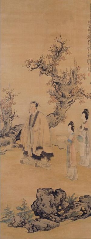 陈洪綬升痷簪花图轴 明图片