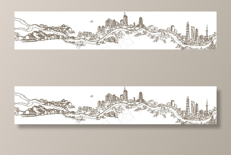 巨幅手绘上海全景图图片ai矢量模版下载