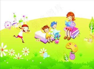 卡通读书阅读卡片背景素材图片