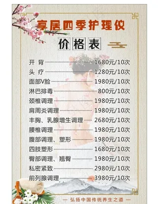 美容价格表图片