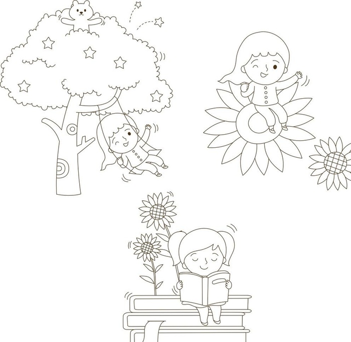 儿童 荡秋千 线条图片