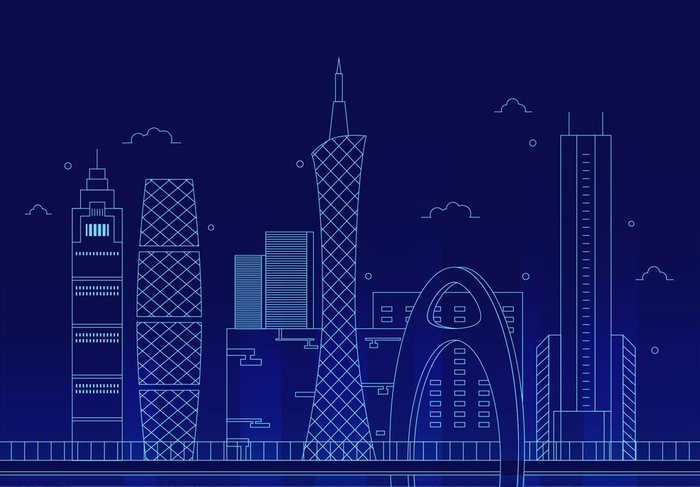 线性扁平化夜光城市图片ai矢量模版下载