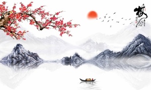 中式水墨梅花山水背景图片