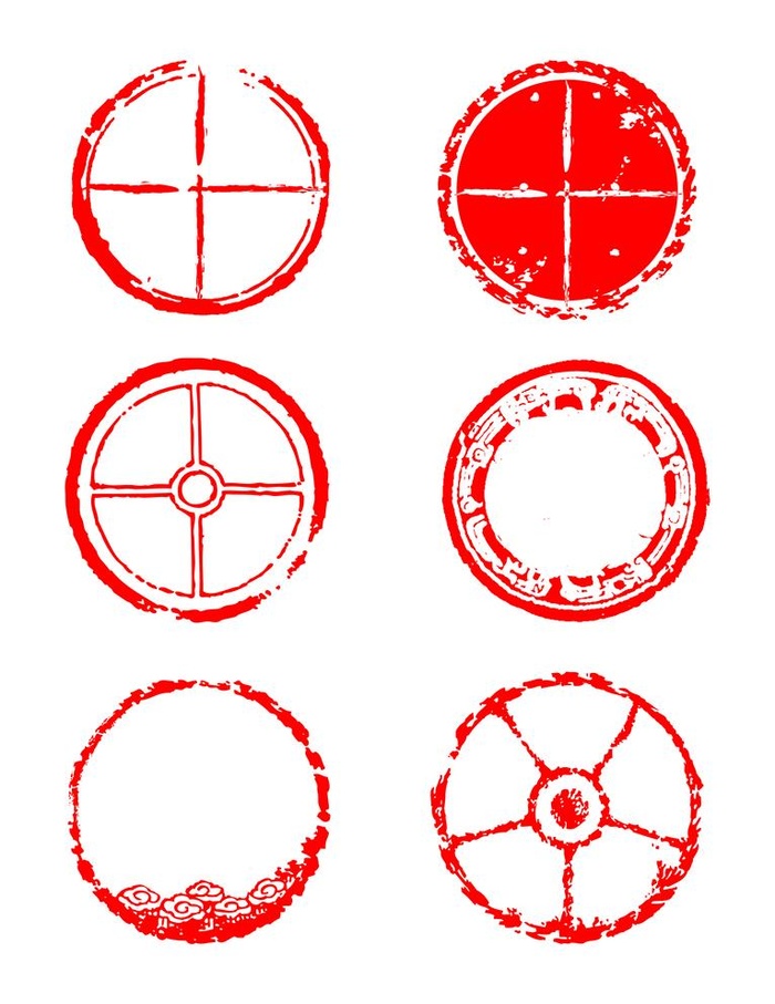 红色古代印章圆形边框元素图片ai矢量模版下载