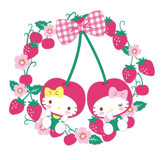 猫草莓樱桃蝴蝶结花环图片