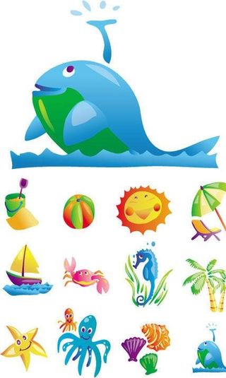 夏日海滩主题卡通插图矢量素材图片