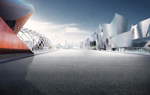 现代科技都市马路海报背景图片