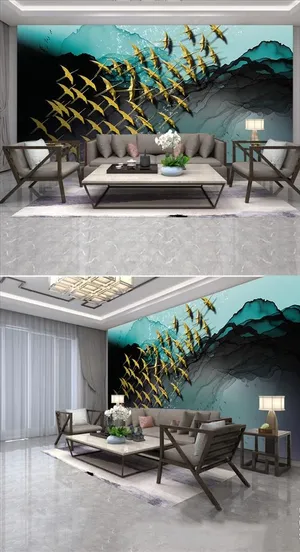 浮雕简约金色3D电视背景墙图片 浮雕简约金色3D电视背景墙图片