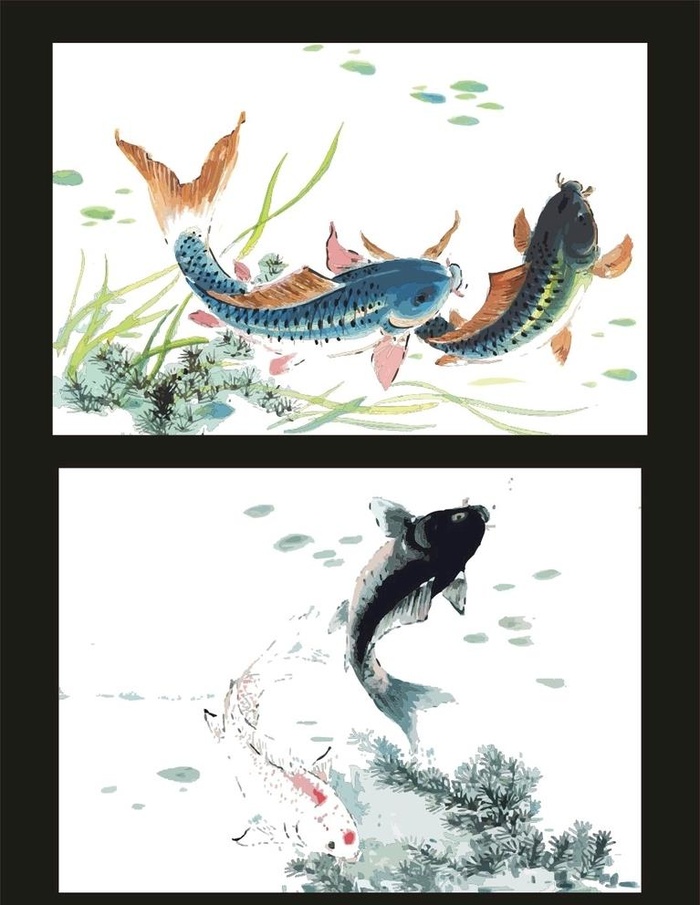 鱼水墨画图片cdr矢量模版下载