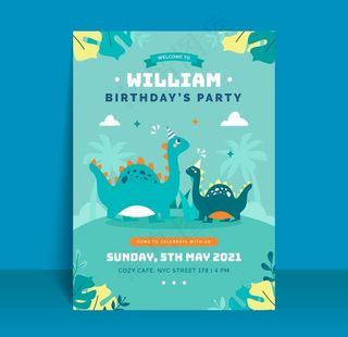 卡通儿童恐龙生日模板矢量图片