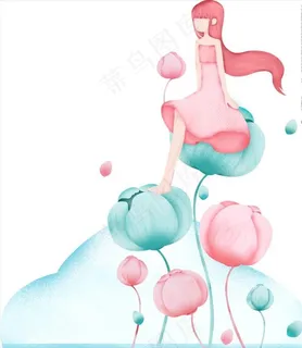 花与少女手绘插画元素图片 花与少女手绘插画元素图片