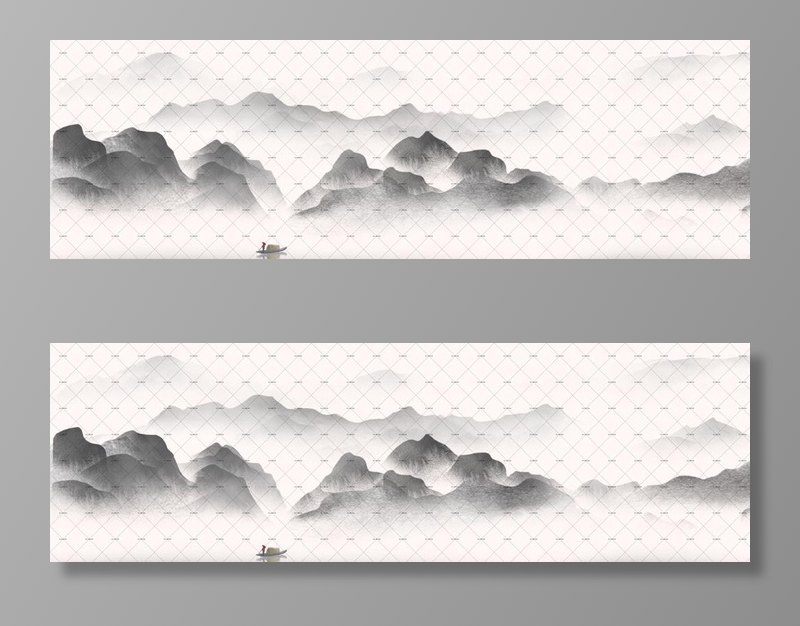 中国风水墨山水画图片(3642x1252)psd模版下载