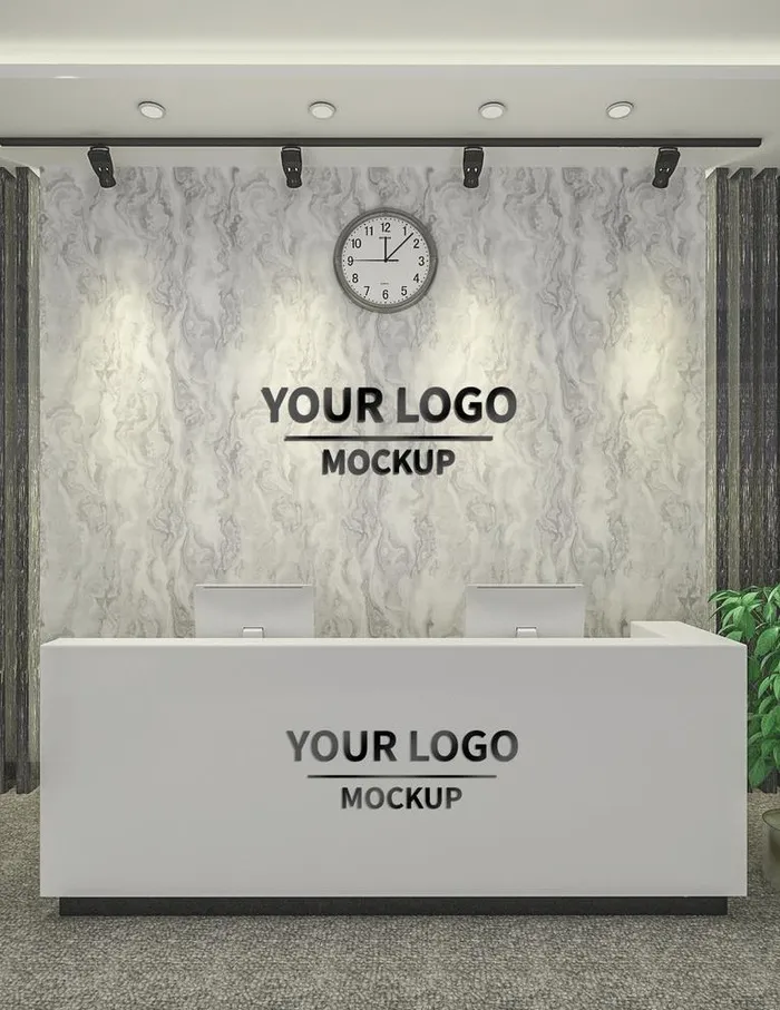 酒店公司前台背景墙样机logo图片