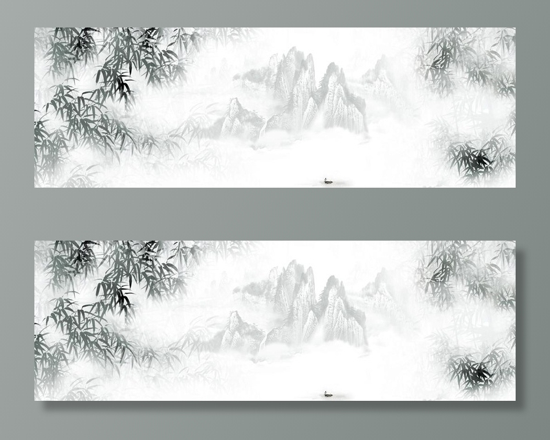 水墨竹林山水图片(9732x3544)psd模版下载