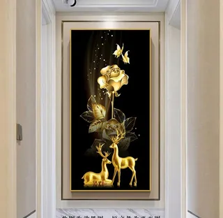 金色麋鹿玄关画图片