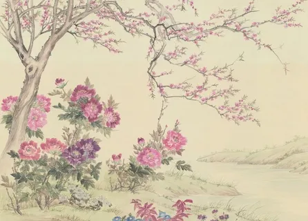 中式牡丹花卉壁画装饰画背景墙图片 中式牡丹花卉壁画装饰画背景墙图片