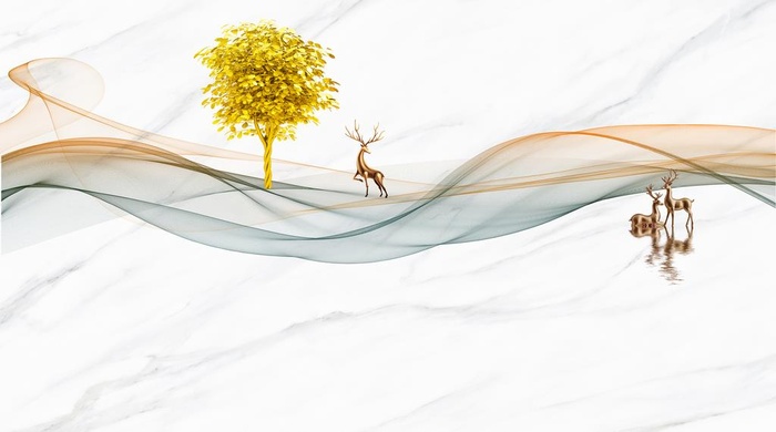 麋鹿发财树背景图片