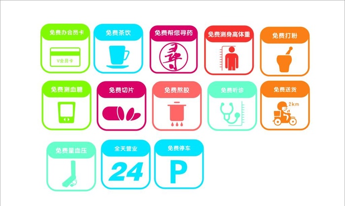 药店服务图标图片cdr矢量模版下载