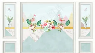 火烈鸟 花盆 大理石色块 框框图片