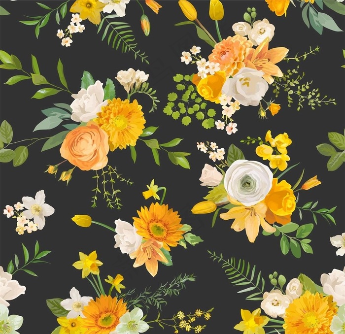 数码印花水彩花抽象花卉水彩花图片