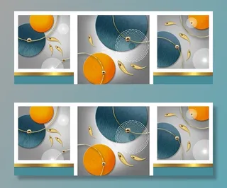 抽象九鱼图几何图形装饰画图片