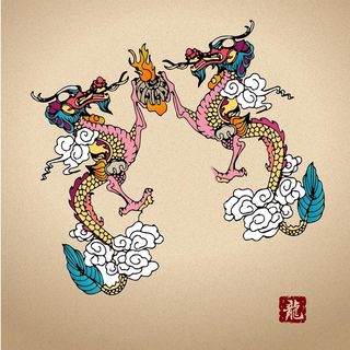 手绘矢量图国潮古凤卡通龙图片