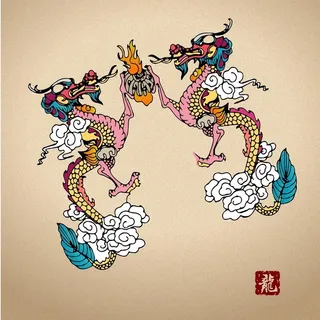 手绘矢量图国潮古凤卡通龙图片