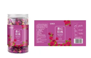 墨红玫瑰茶标签平面展开图设计图片