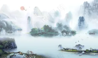 水墨山水背景墙图片