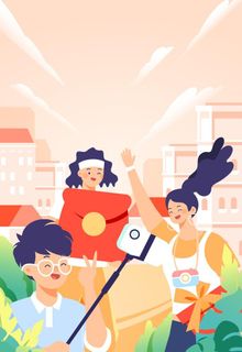 自拍旅行拍照学生矢量素材图片