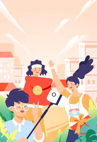自拍旅行拍照学生矢量素材图片