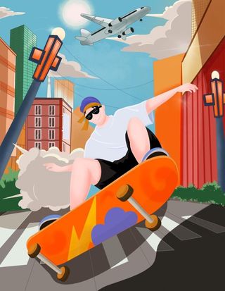 滑板人物插画图片