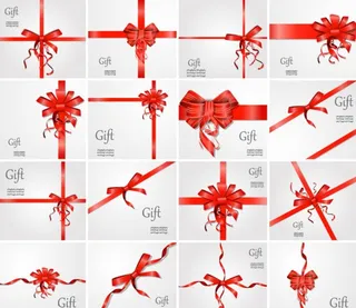 16款红色丝带蝴蝶结装饰礼物卡图片