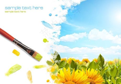 画笔下的蓝天白云向日葵图片 画笔下的蓝天白云向日葵图片