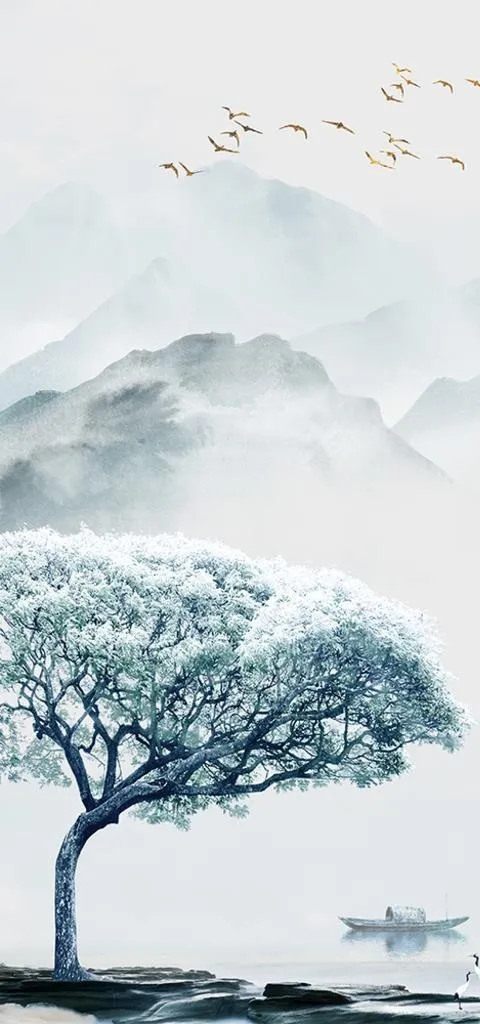 新中式现代山水玄关装饰画图片