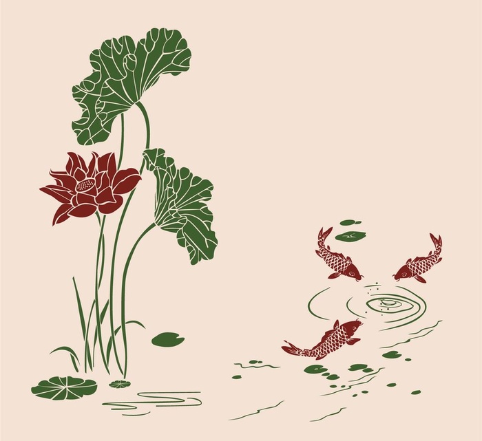 荷花 荷叶 鱼 叶子 水泼纹图片