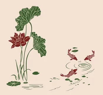 荷花 荷叶 鱼 叶子 水泼纹图片