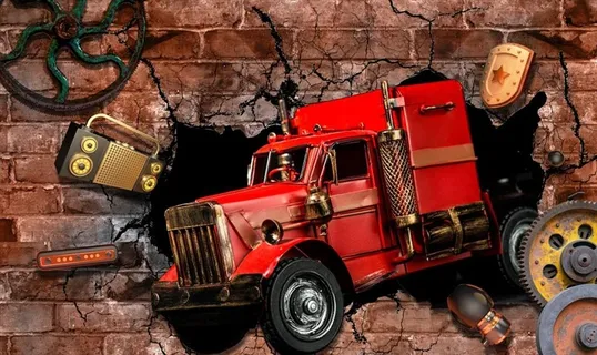 工业风汽车破墙车牌酒吧餐厅装饰图片