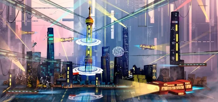 赛博朋克上海夜景图片(3937x1969)psd模版下载