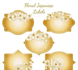 金色花卉日本标签图片