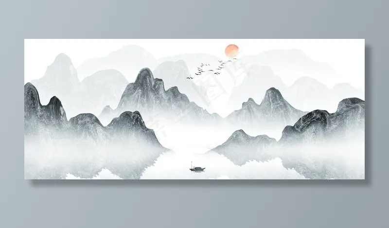 水墨画图片(3520x1564)psd模版下载