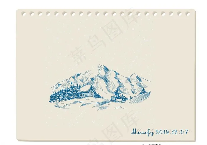 雪山素描画图片cdr矢量模版下载