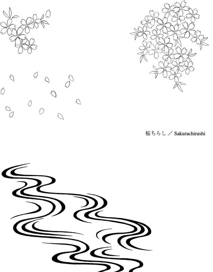 线描樱花流水矢量EPS图片