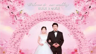 浪漫樱花拱门婚礼背景图片