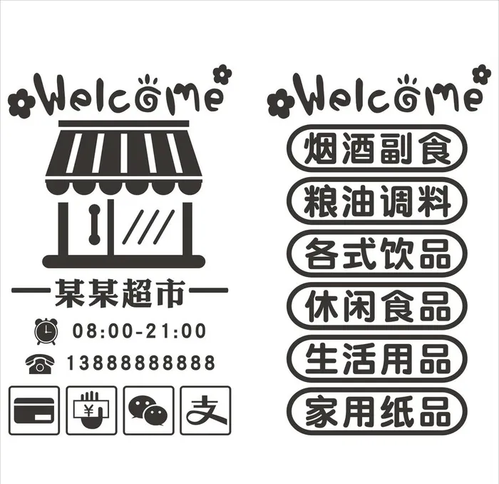 超市便利店玻璃贴纸图片cdr矢量模版下载